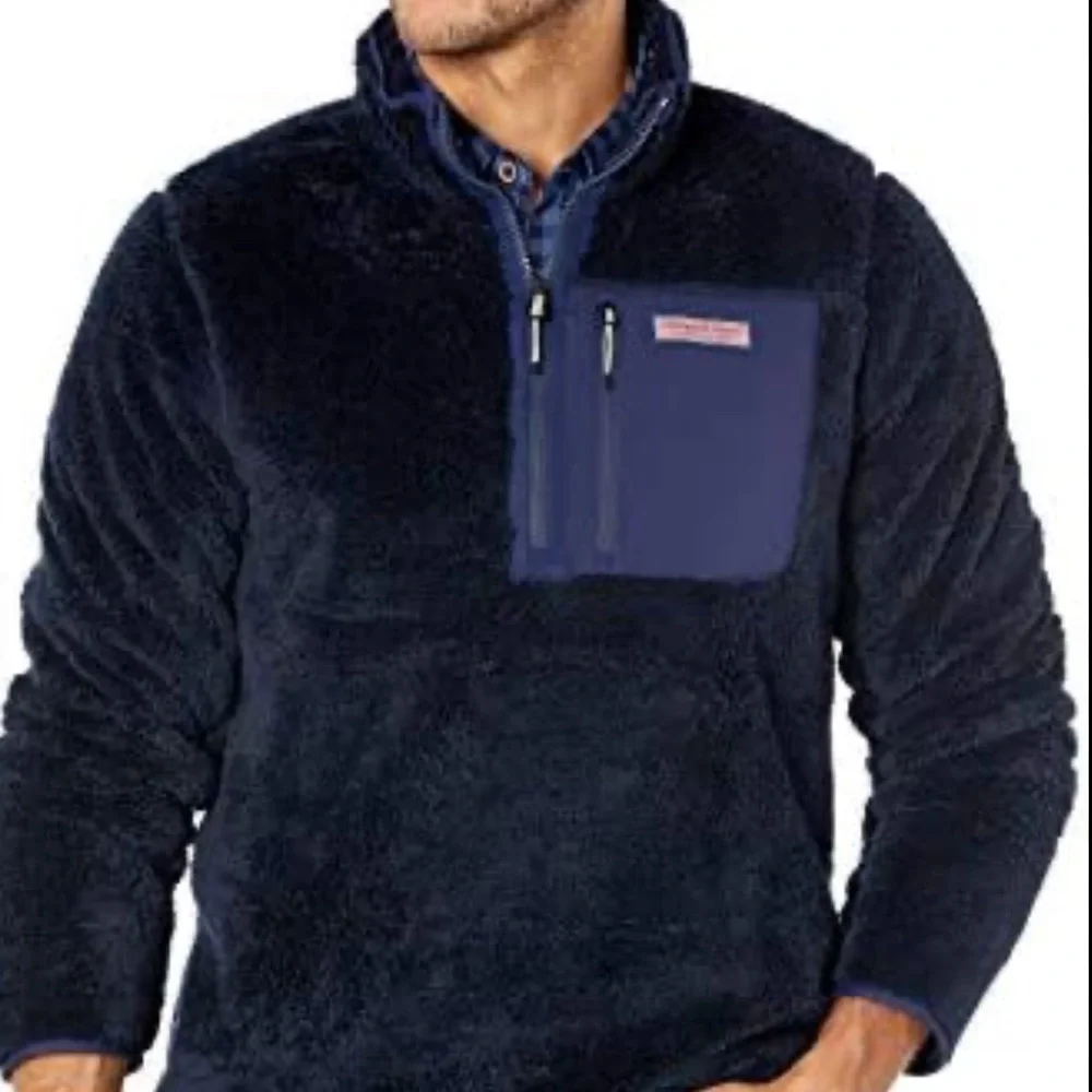 Vineyard Vines Stillwater Sherpa Quarter Zip Red Velvet Fleece Gray Pocket Large